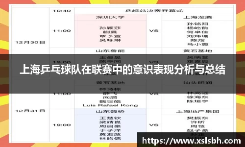上海乒乓球队在联赛中的意识表现分析与总结